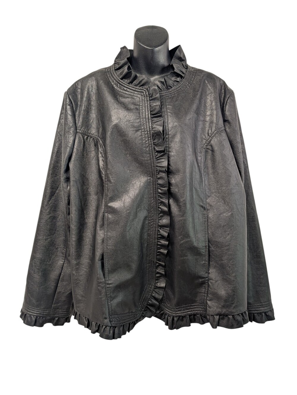 Hot in Hollywood Black Faux Leather Ruffle Jacket Plus Size 3X